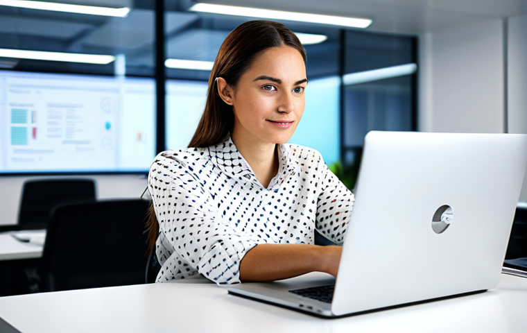 목적 중심 삶의 동기 부여 전략 - **A confident female software engineer** working on a laptop in a modern, brightly lit office. She i...