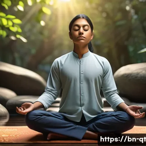 목적 중심적 삶의 과학적 분석 - A detailed digital illustration of a Bengali person meditating peacefully in a serene natural enviro...