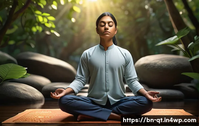 목적 중심적 삶의 과학적 분석 - A detailed digital illustration of a Bengali person meditating peacefully in a serene natural enviro...