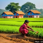 목적 중심적 삶을 위한 사회적 책임 - A vibrant community scene in rural Bengal featuring diverse people planting trees together in a lush...