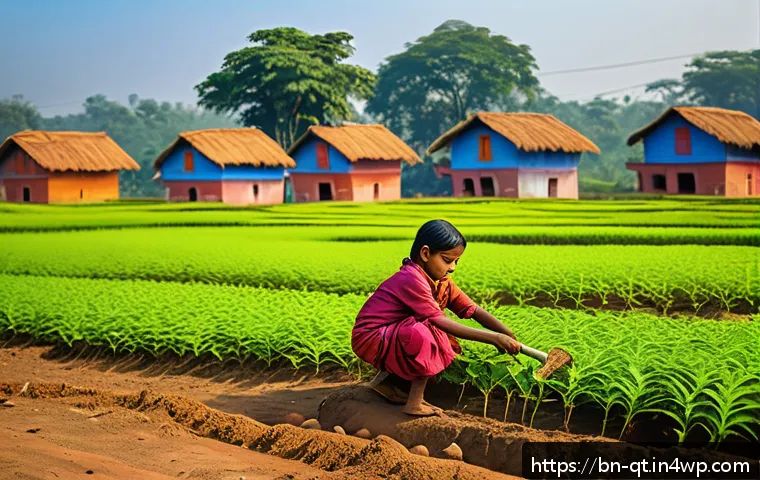 목적 중심적 삶을 위한 사회적 책임 - A vibrant community scene in rural Bengal featuring diverse people planting trees together in a lush...